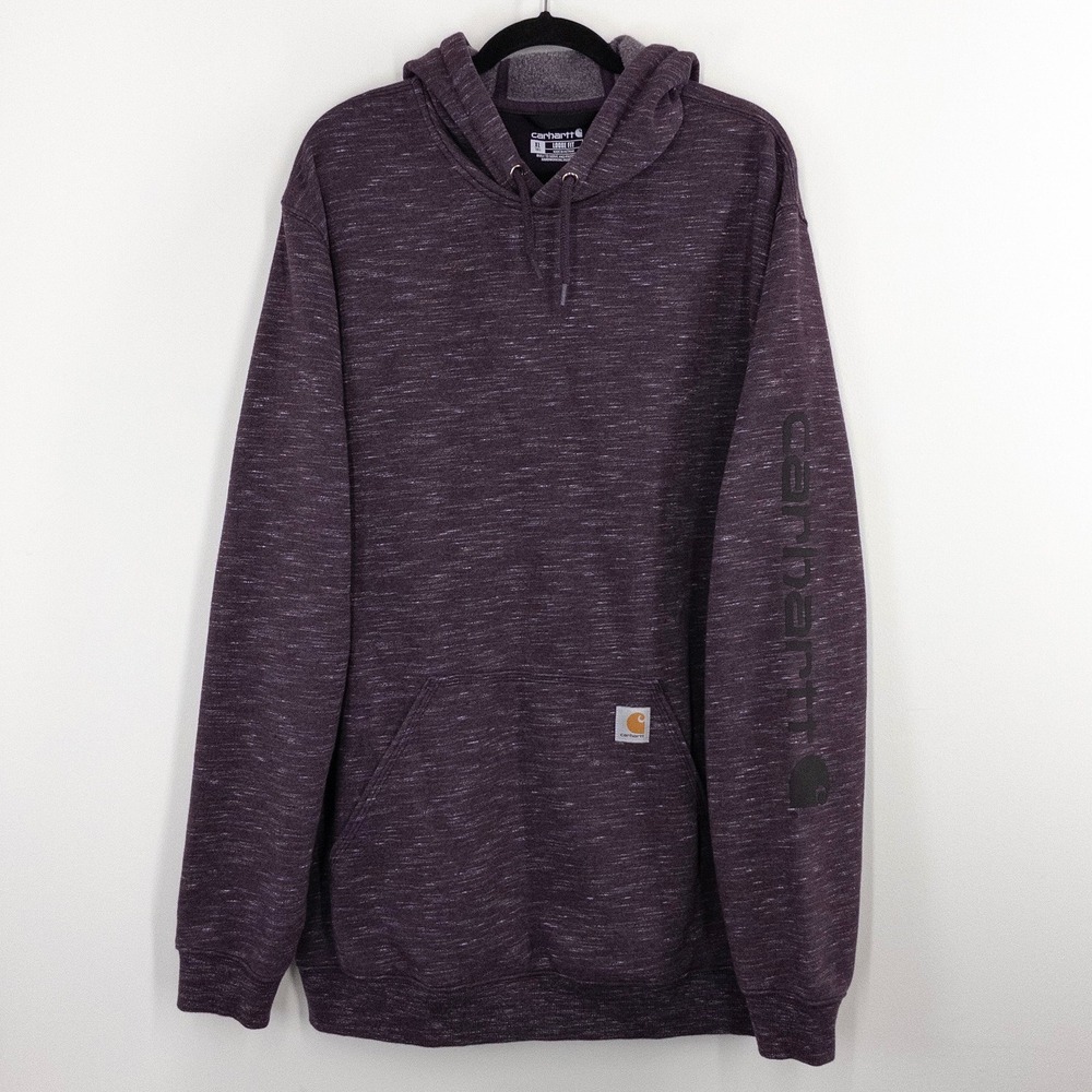 Carhartt Hoodie Men's XLT Tall Purple Loose Fit Logo Sleeve Pullover‎ Sweatshirt
